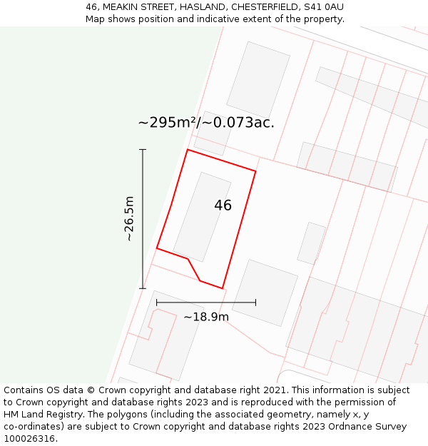 46, MEAKIN STREET, HASLAND, CHESTERFIELD, S41 0AU: Plot and title map