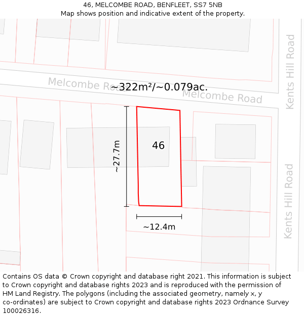 46, MELCOMBE ROAD, BENFLEET, SS7 5NB: Plot and title map