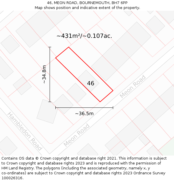 46, MEON ROAD, BOURNEMOUTH, BH7 6PP: Plot and title map