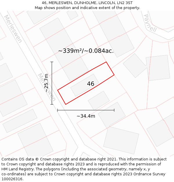 46, MERLESWEN, DUNHOLME, LINCOLN, LN2 3ST: Plot and title map