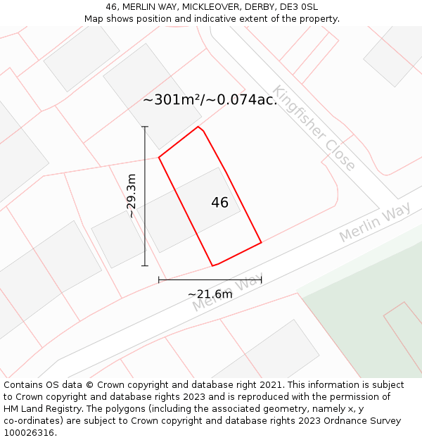 46, MERLIN WAY, MICKLEOVER, DERBY, DE3 0SL: Plot and title map