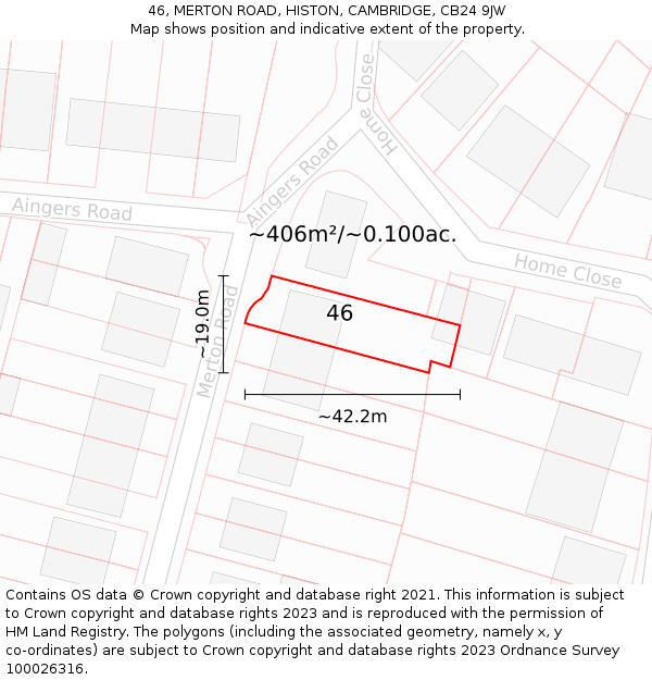 46, MERTON ROAD, HISTON, CAMBRIDGE, CB24 9JW: Plot and title map