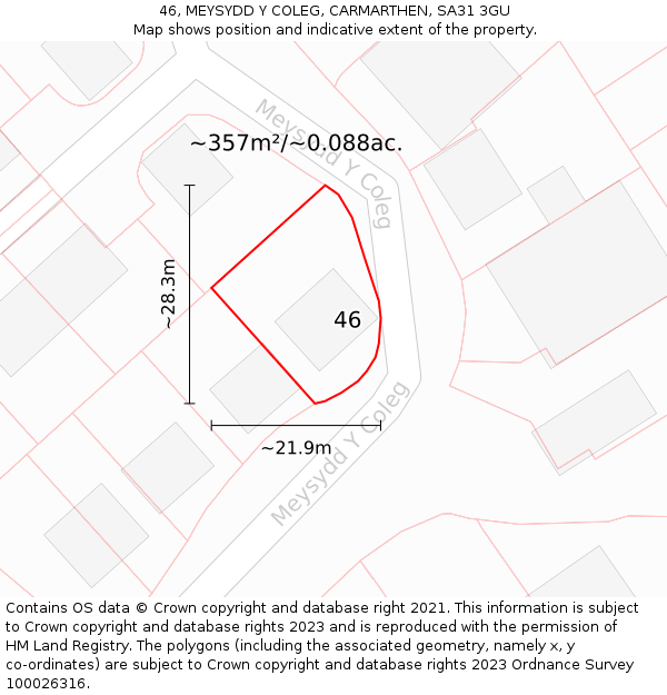 46, MEYSYDD Y COLEG, CARMARTHEN, SA31 3GU: Plot and title map