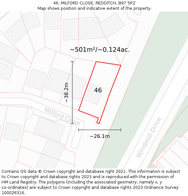 46, MILFORD CLOSE, REDDITCH, B97 5PZ: Plot and title map