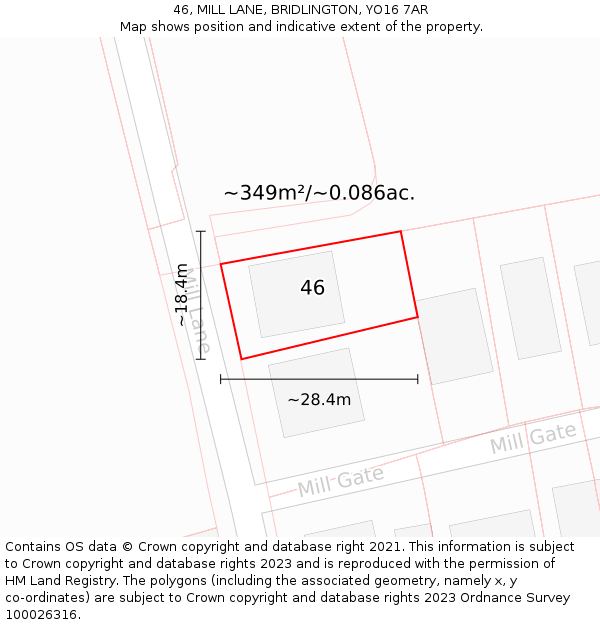 46, MILL LANE, BRIDLINGTON, YO16 7AR: Plot and title map