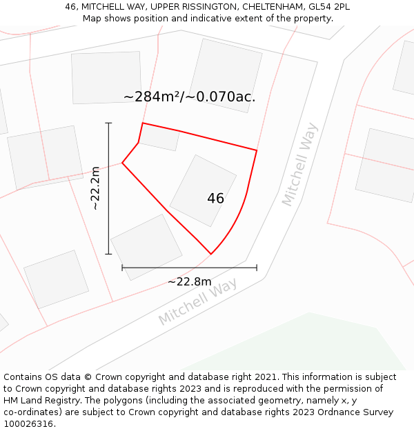 46, MITCHELL WAY, UPPER RISSINGTON, CHELTENHAM, GL54 2PL: Plot and title map