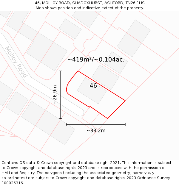 46, MOLLOY ROAD, SHADOXHURST, ASHFORD, TN26 1HS: Plot and title map