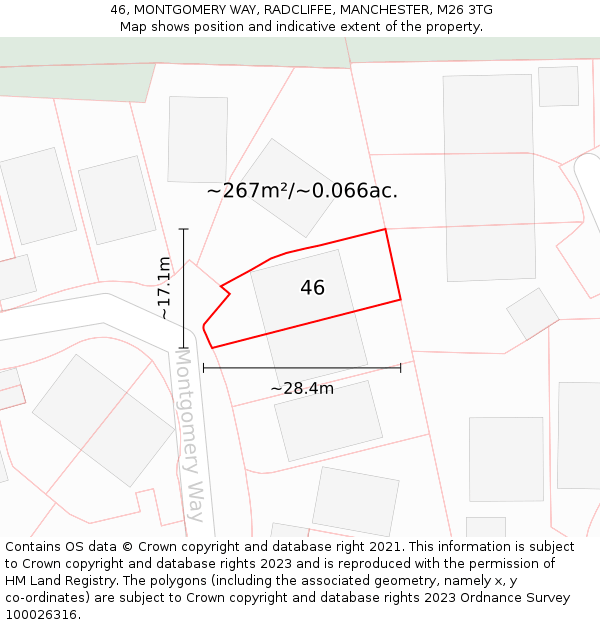 46, MONTGOMERY WAY, RADCLIFFE, MANCHESTER, M26 3TG: Plot and title map