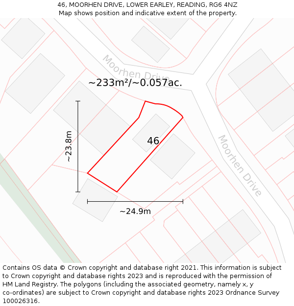 46, MOORHEN DRIVE, LOWER EARLEY, READING, RG6 4NZ: Plot and title map