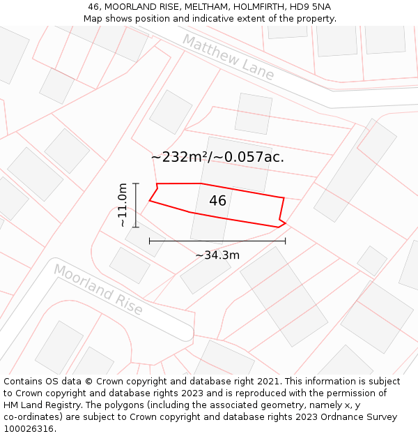 46, MOORLAND RISE, MELTHAM, HOLMFIRTH, HD9 5NA: Plot and title map