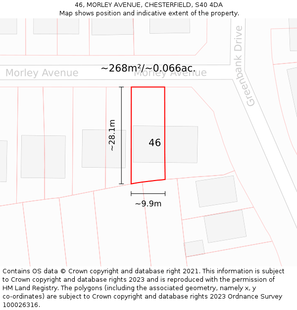 46, MORLEY AVENUE, CHESTERFIELD, S40 4DA: Plot and title map