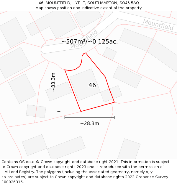 46, MOUNTFIELD, HYTHE, SOUTHAMPTON, SO45 5AQ: Plot and title map