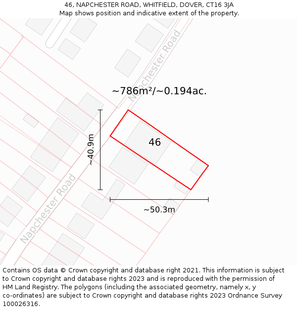 46, NAPCHESTER ROAD, WHITFIELD, DOVER, CT16 3JA: Plot and title map