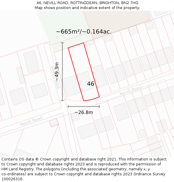 46, NEVILL ROAD, ROTTINGDEAN, BRIGHTON, BN2 7HG: Plot and title map