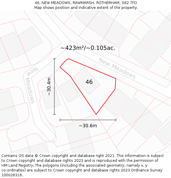 46, NEW MEADOWS, RAWMARSH, ROTHERHAM, S62 7FD: Plot and title map