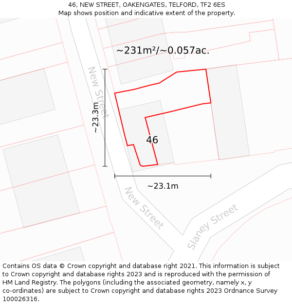 46, NEW STREET, OAKENGATES, TELFORD, TF2 6ES: Plot and title map