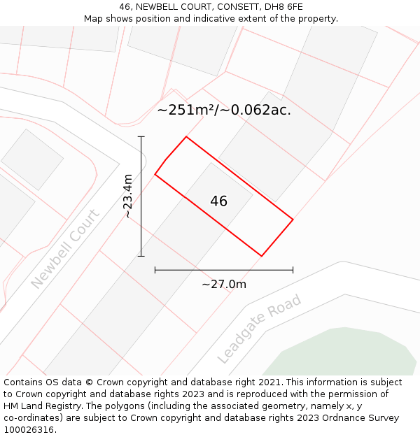 46, NEWBELL COURT, CONSETT, DH8 6FE: Plot and title map