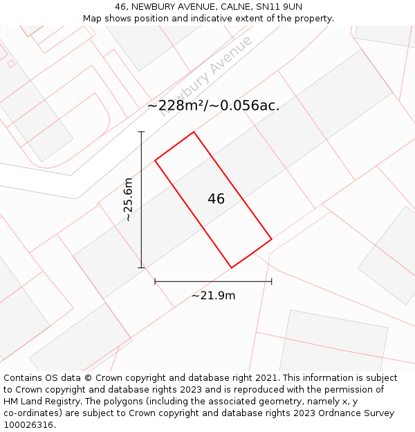 46, NEWBURY AVENUE, CALNE, SN11 9UN: Plot and title map