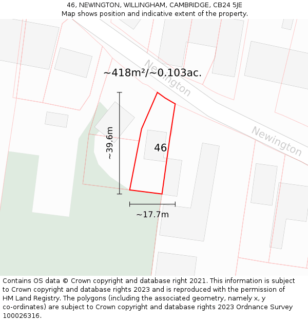 46, NEWINGTON, WILLINGHAM, CAMBRIDGE, CB24 5JE: Plot and title map