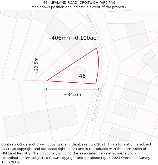 46, NEWLAND ROAD, DROITWICH, WR9 7AG: Plot and title map