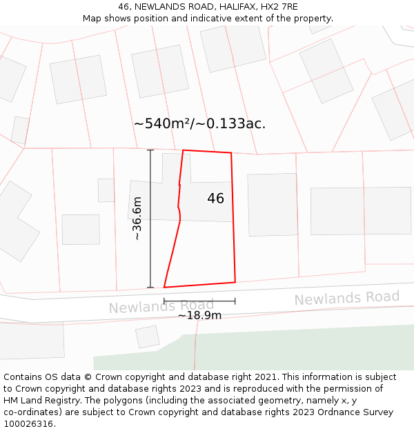 46, NEWLANDS ROAD, HALIFAX, HX2 7RE: Plot and title map