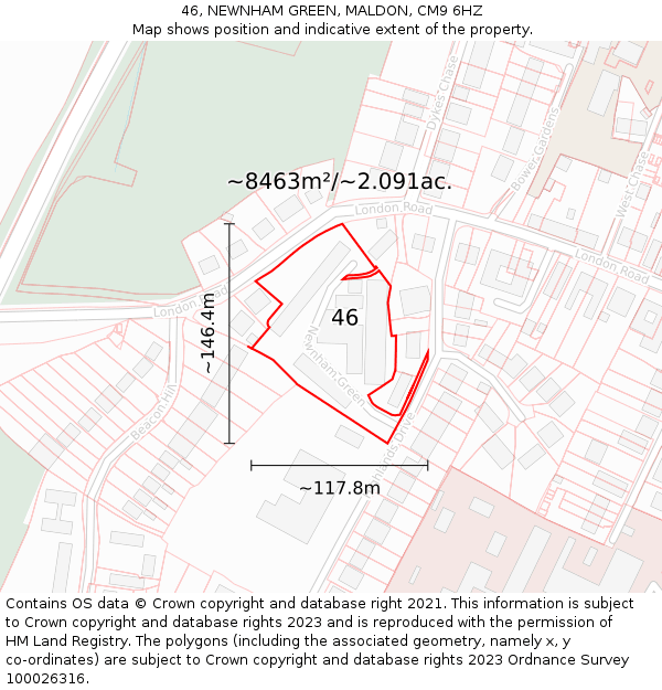 46, NEWNHAM GREEN, MALDON, CM9 6HZ: Plot and title map