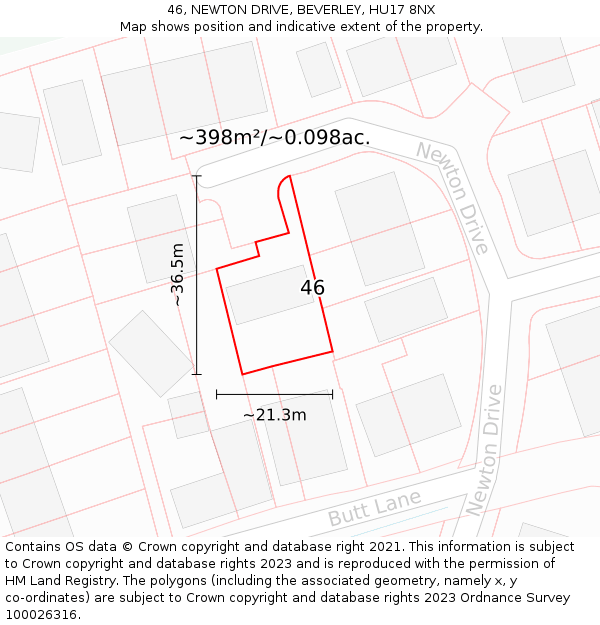 46, NEWTON DRIVE, BEVERLEY, HU17 8NX: Plot and title map