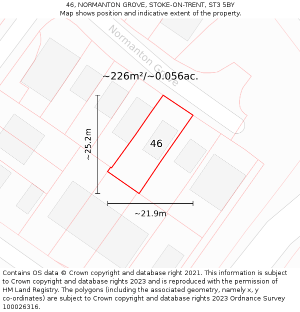 46, NORMANTON GROVE, STOKE-ON-TRENT, ST3 5BY: Plot and title map