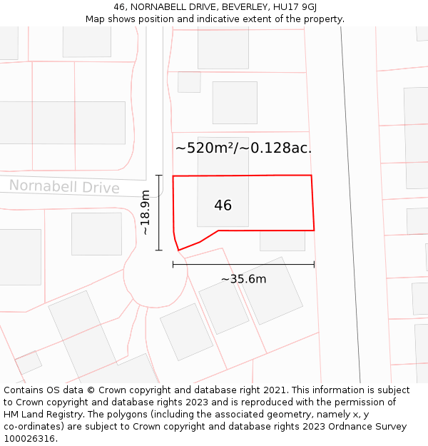 46, NORNABELL DRIVE, BEVERLEY, HU17 9GJ: Plot and title map