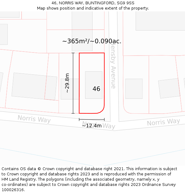 46, NORRIS WAY, BUNTINGFORD, SG9 9SS: Plot and title map