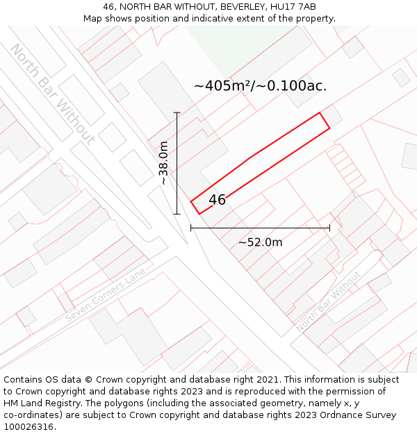 46, NORTH BAR WITHOUT, BEVERLEY, HU17 7AB: Plot and title map