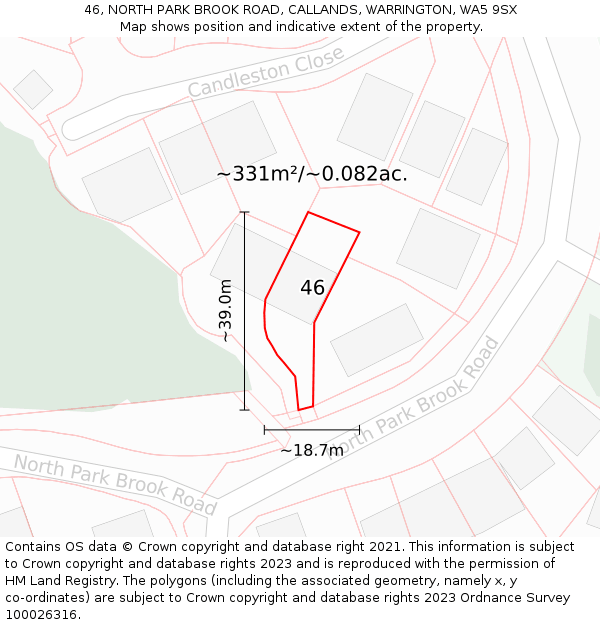 46, NORTH PARK BROOK ROAD, CALLANDS, WARRINGTON, WA5 9SX: Plot and title map