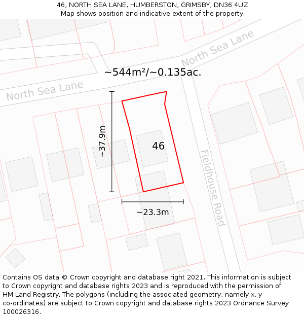 46, NORTH SEA LANE, HUMBERSTON, GRIMSBY, DN36 4UZ: Plot and title map