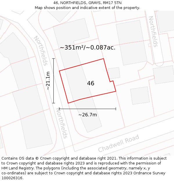 46, NORTHFIELDS, GRAYS, RM17 5TN: Plot and title map