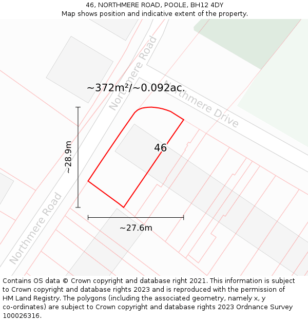 46, NORTHMERE ROAD, POOLE, BH12 4DY: Plot and title map