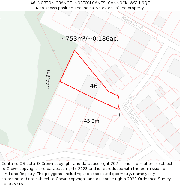 46, NORTON GRANGE, NORTON CANES, CANNOCK, WS11 9QZ: Plot and title map