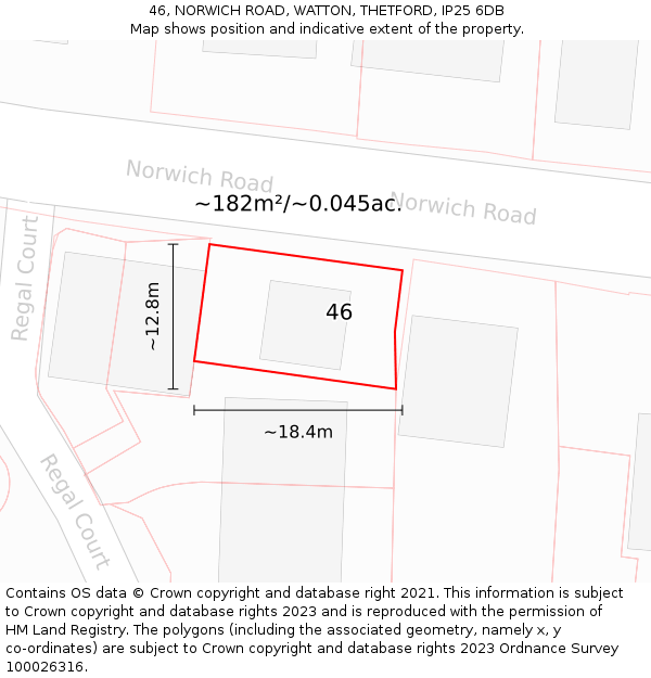 46, NORWICH ROAD, WATTON, THETFORD, IP25 6DB: Plot and title map