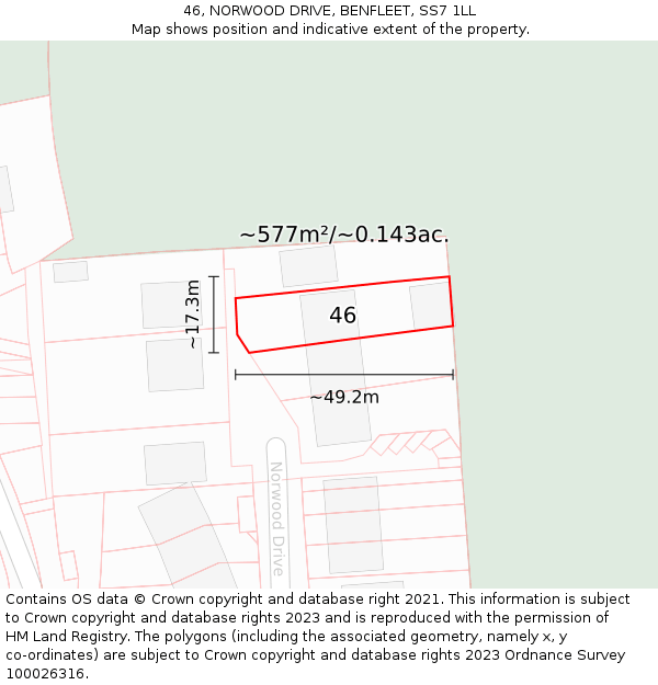 46, NORWOOD DRIVE, BENFLEET, SS7 1LL: Plot and title map