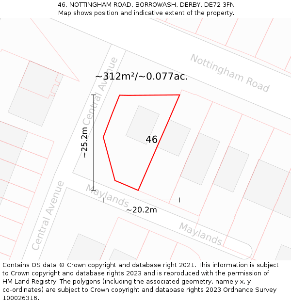 46, NOTTINGHAM ROAD, BORROWASH, DERBY, DE72 3FN: Plot and title map