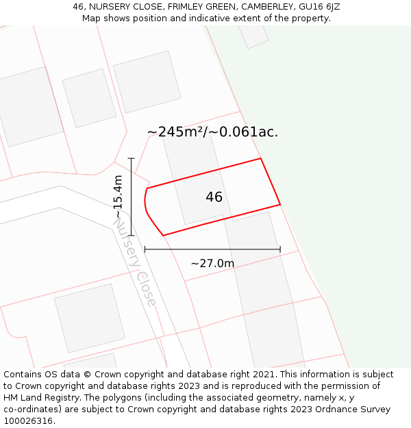 46, NURSERY CLOSE, FRIMLEY GREEN, CAMBERLEY, GU16 6JZ: Plot and title map