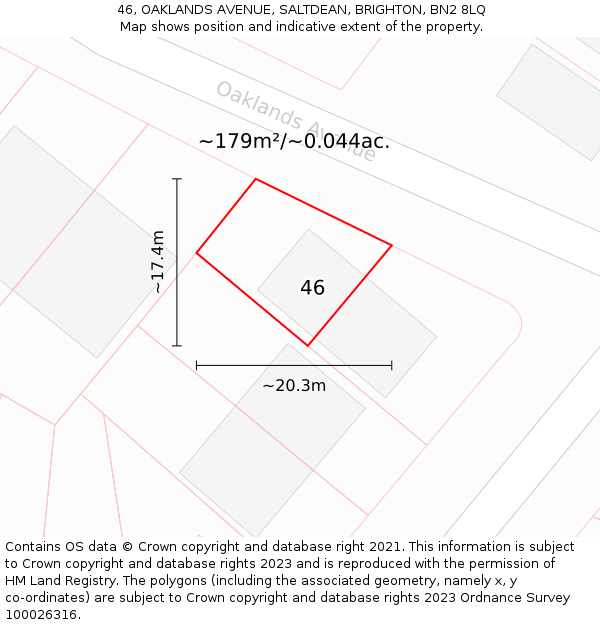 46, OAKLANDS AVENUE, SALTDEAN, BRIGHTON, BN2 8LQ: Plot and title map