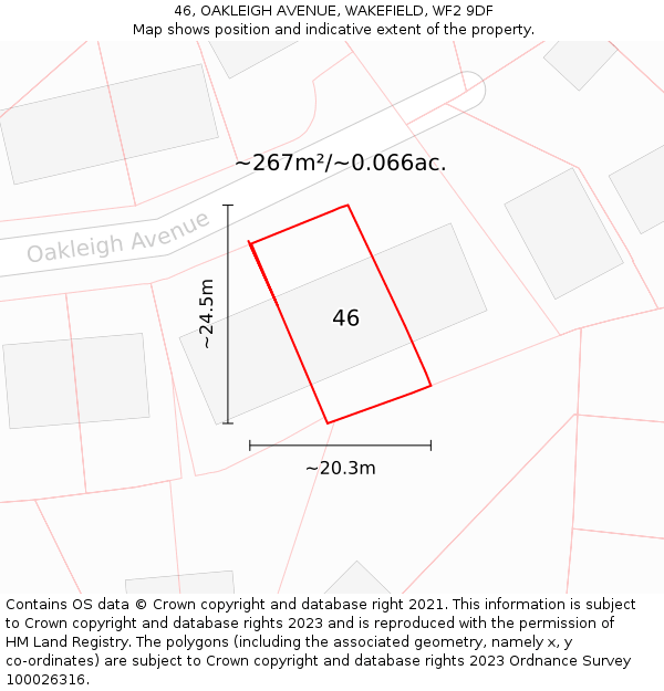 46, OAKLEIGH AVENUE, WAKEFIELD, WF2 9DF: Plot and title map