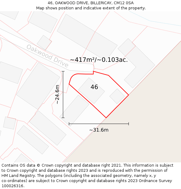 46, OAKWOOD DRIVE, BILLERICAY, CM12 0SA: Plot and title map