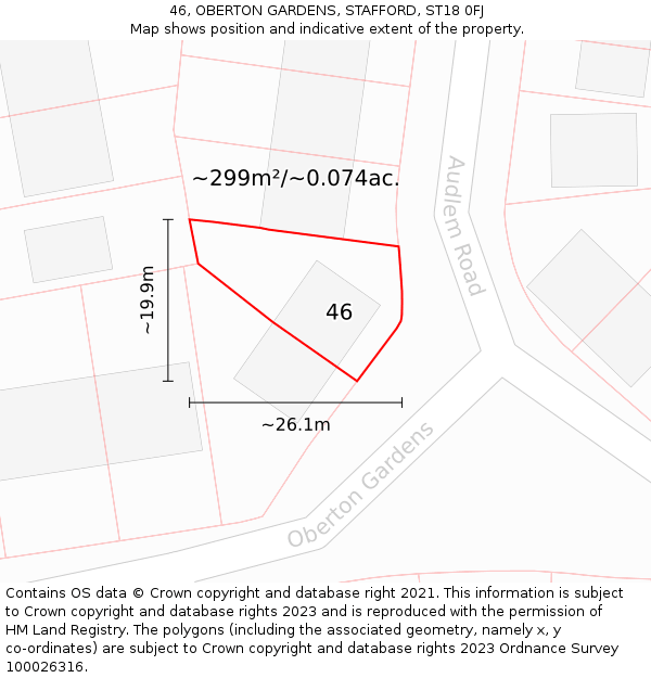 46, OBERTON GARDENS, STAFFORD, ST18 0FJ: Plot and title map