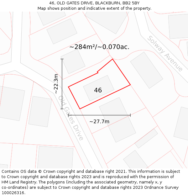 46, OLD GATES DRIVE, BLACKBURN, BB2 5BY: Plot and title map