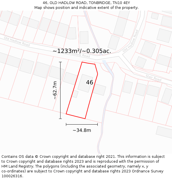 46, OLD HADLOW ROAD, TONBRIDGE, TN10 4EY: Plot and title map