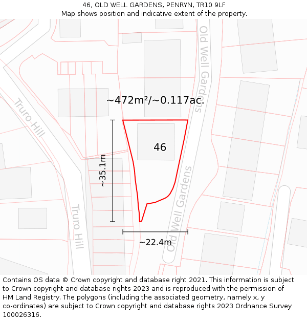 46, OLD WELL GARDENS, PENRYN, TR10 9LF: Plot and title map