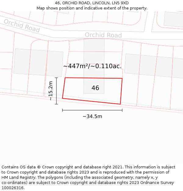 46, ORCHID ROAD, LINCOLN, LN5 9XD: Plot and title map