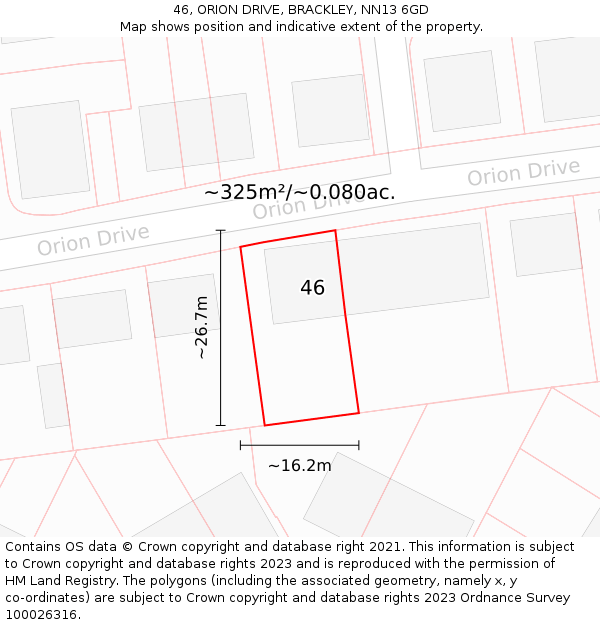 46, ORION DRIVE, BRACKLEY, NN13 6GD: Plot and title map