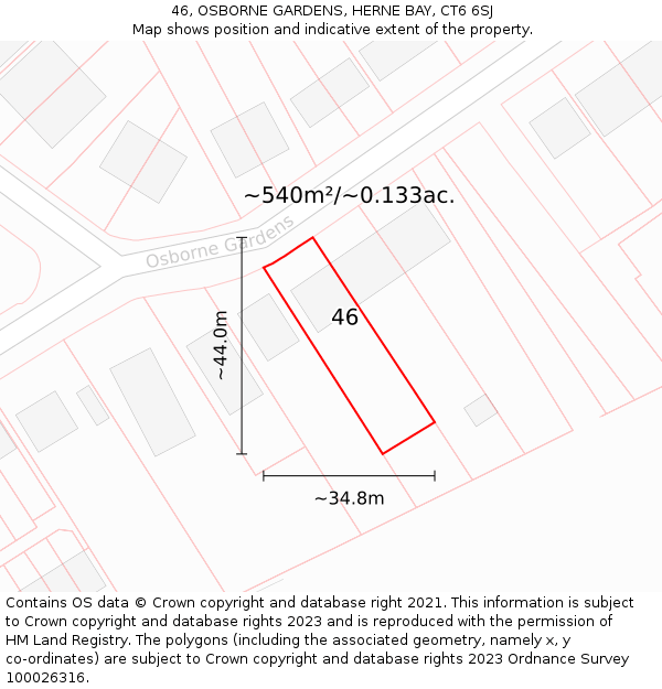 46, OSBORNE GARDENS, HERNE BAY, CT6 6SJ: Plot and title map